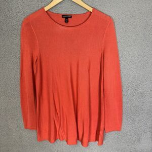 Eileen Fisher Top Womens‎ S Orange Long Sleeve Crewneck Shirt Tencel Blend